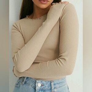 Gilli Ribbed Tan Long Sleeve Top